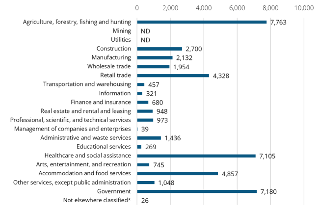 A bar graph showing the 2024 annual average industry employment in Chelan County